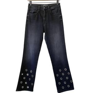 Brockenbow  y2k Vibes Designer Juliette Cropped Flare Grommet Hem Jeans Black 26